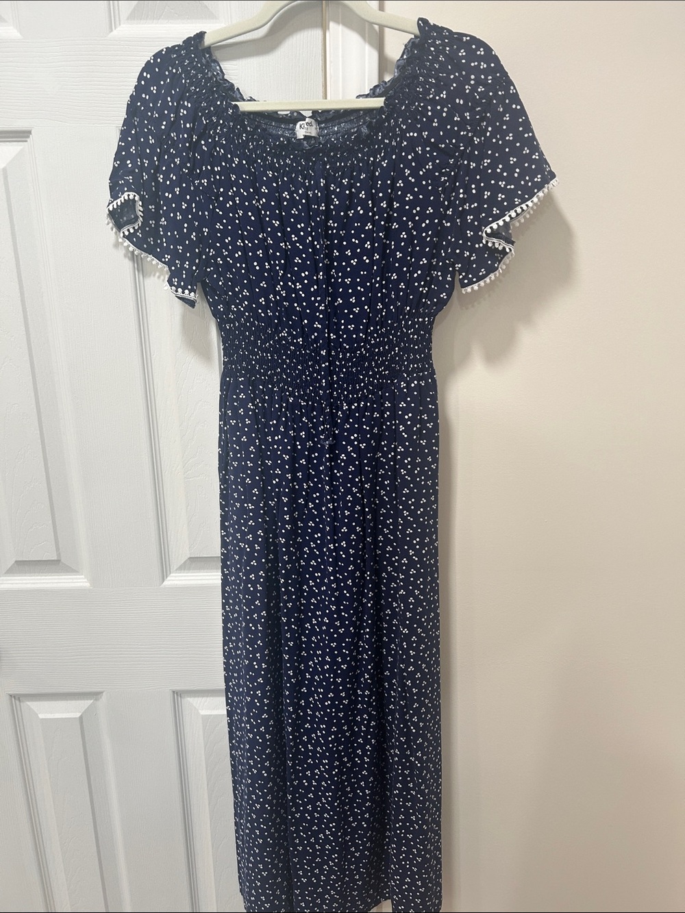 Kindred Anthropologie Polka Dot Smocked Dress Boho Coquette Trim Flutter Sleeve